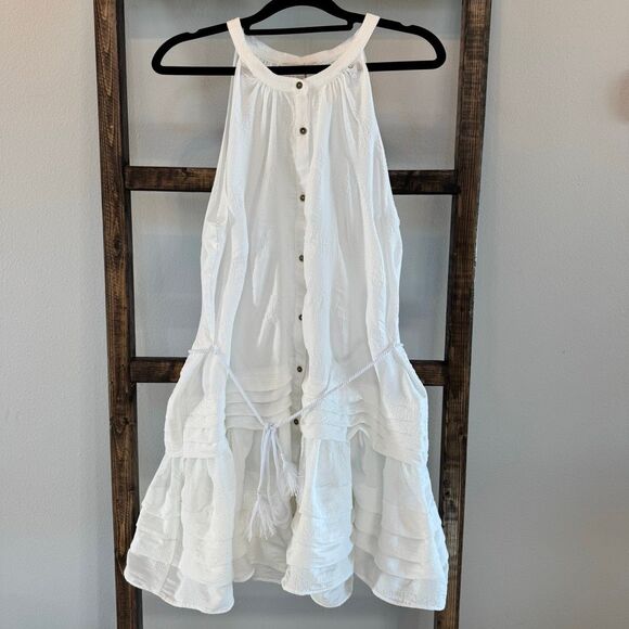 NWT Ramy Brook Yucca Button Through Trapeze Dress Medium White Ivory Seersucker - Picture 6 of 9